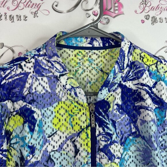 Zip up jacket mesh style lightweight Vibrant Blue and Green Patterned Jacket - Picture 5 of 9